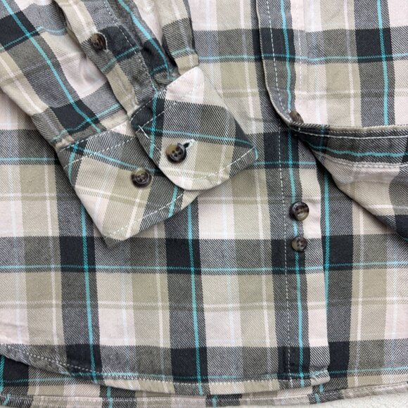 Brown + Blue Plaid Flannel Shirt Button Down Long Sleeve Vancl Camp Fall 175 96A - Picture 7 of 12